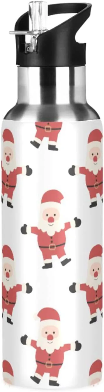 Wusikd Santa Claus Christmas Water Bottle with Straw Lid Double Wall Thermos Bottle Vacuum Insulated Flask Stainless Steel Water Bottle for Gym Outdoor 35 OZ