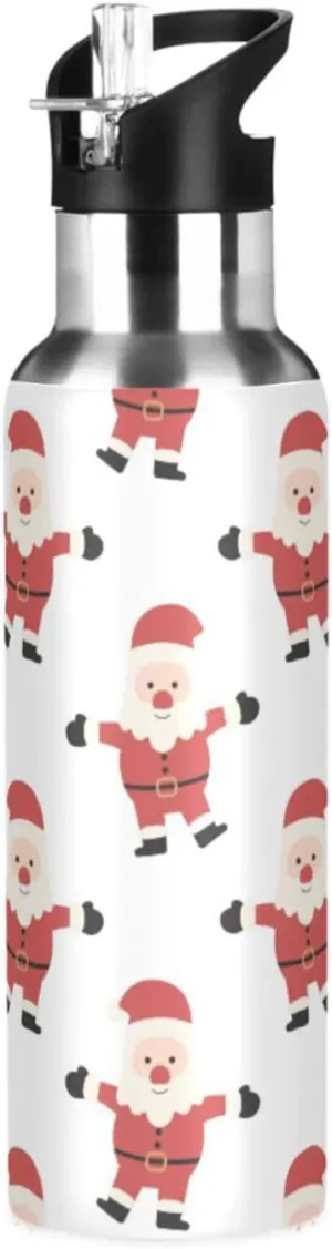 Wusikd Santa Claus Christmas Water Bottle with Straw Lid Double Wall Thermos Bottle Vacuum Insulated Flask Stainless Steel Water Bottle for Gym Outdoor 35 OZ