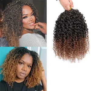 XGY 8 Inch Pre-looped Yanky Twists Crochet Braids 8 Pcs Ombre Brown Bohemian Spring Twists Hair Senegalese Twist Crochet Hair Passion Twist Crochet Hair Marlybob Crochet Braid Hair Extensions (1B/30#)
