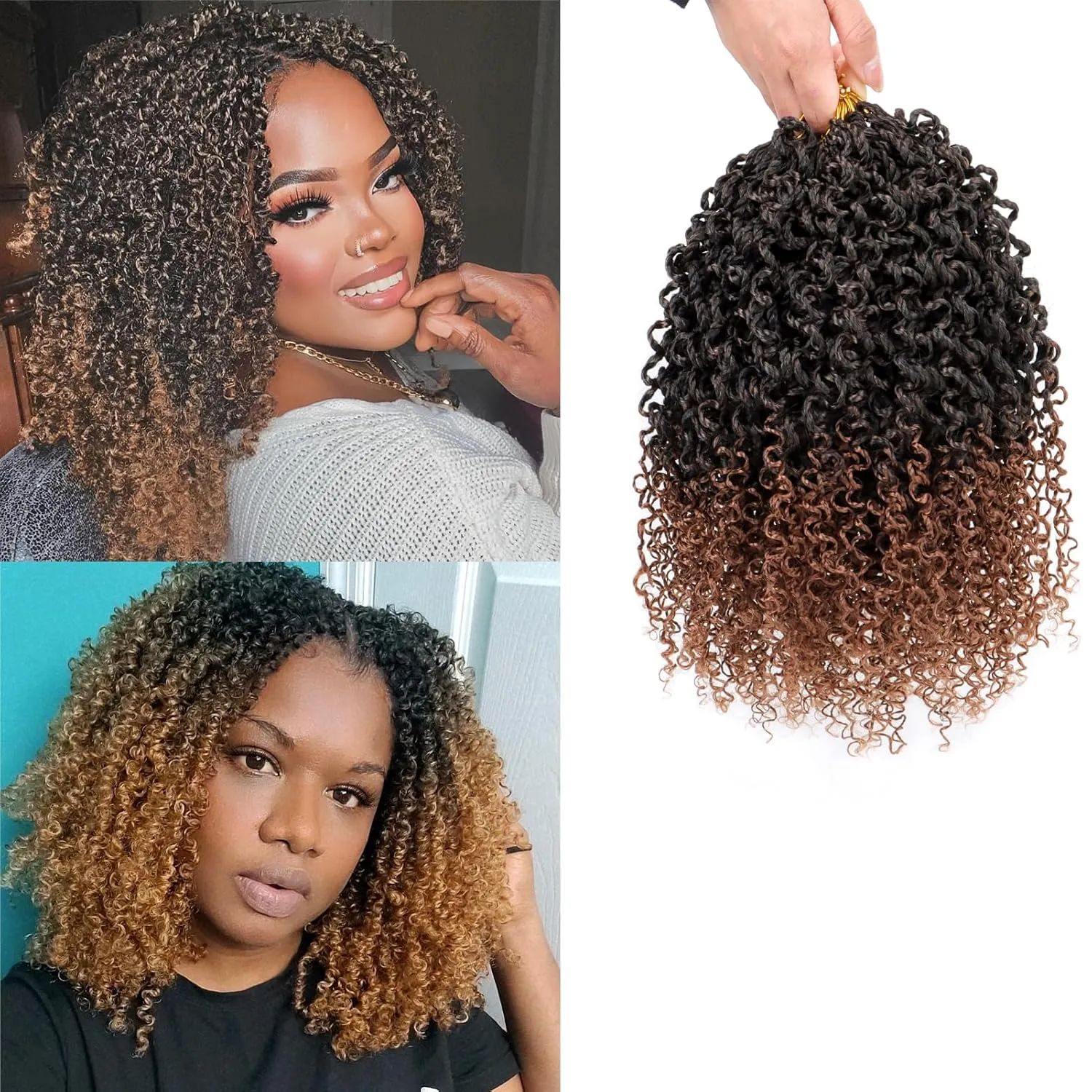 XGY 8 Inch Pre-looped Yanky Twists Crochet Braids 8 Pcs Ombre Brown Bohemian Spring Twists Hair Senegalese Twist Crochet Hair Passion Twist Crochet Hair Marlybob Crochet Braid Hair Extensions (1B/30#)