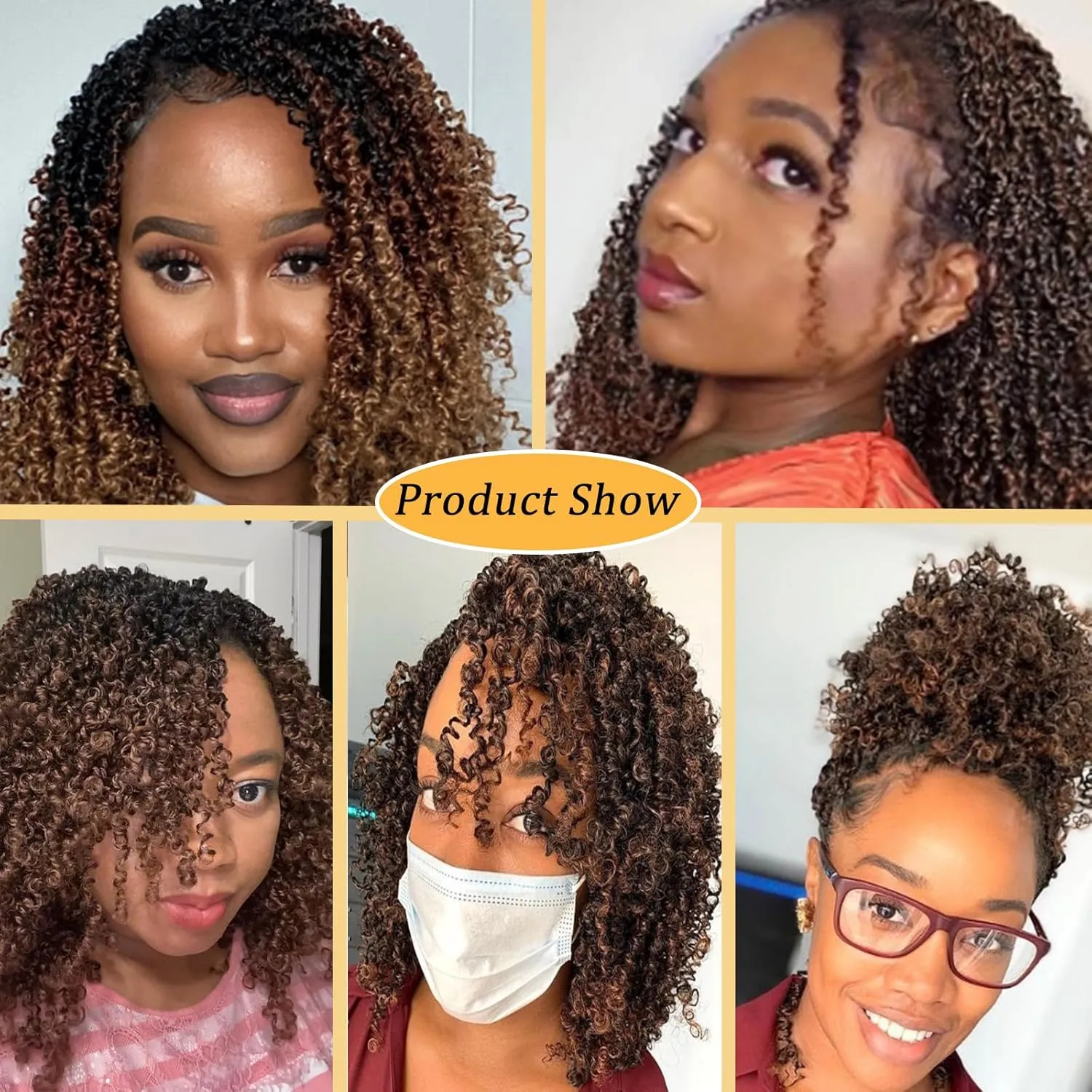 XGY 8 Inch Pre-looped Yanky Twists Crochet Braids 8 Pcs Ombre Brown Bohemian Spring Twists Hair Senegalese Twist Crochet Hair Passion Twist Crochet Hair Marlybob Crochet Braid Hair Extensions (1B/30#)