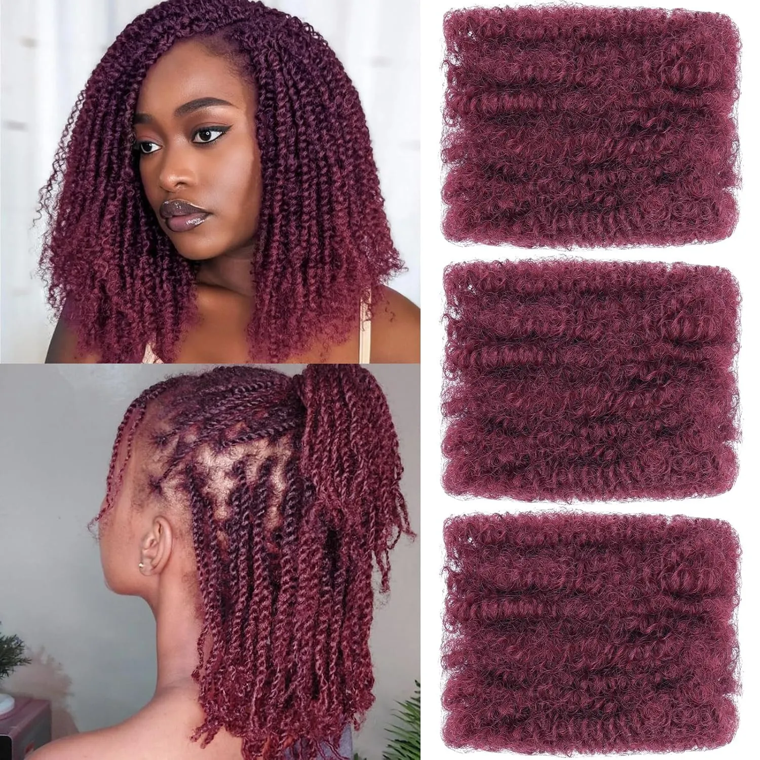 Xtrend 16 Inch 3 Bundles 90g Red Afro Kinky Braiding Bulk Hair For Dreadlocks, Loc Repair, Dreadlocks Extensions, Mini Braiding Twist Afro Kinky Hair(30g/pack)