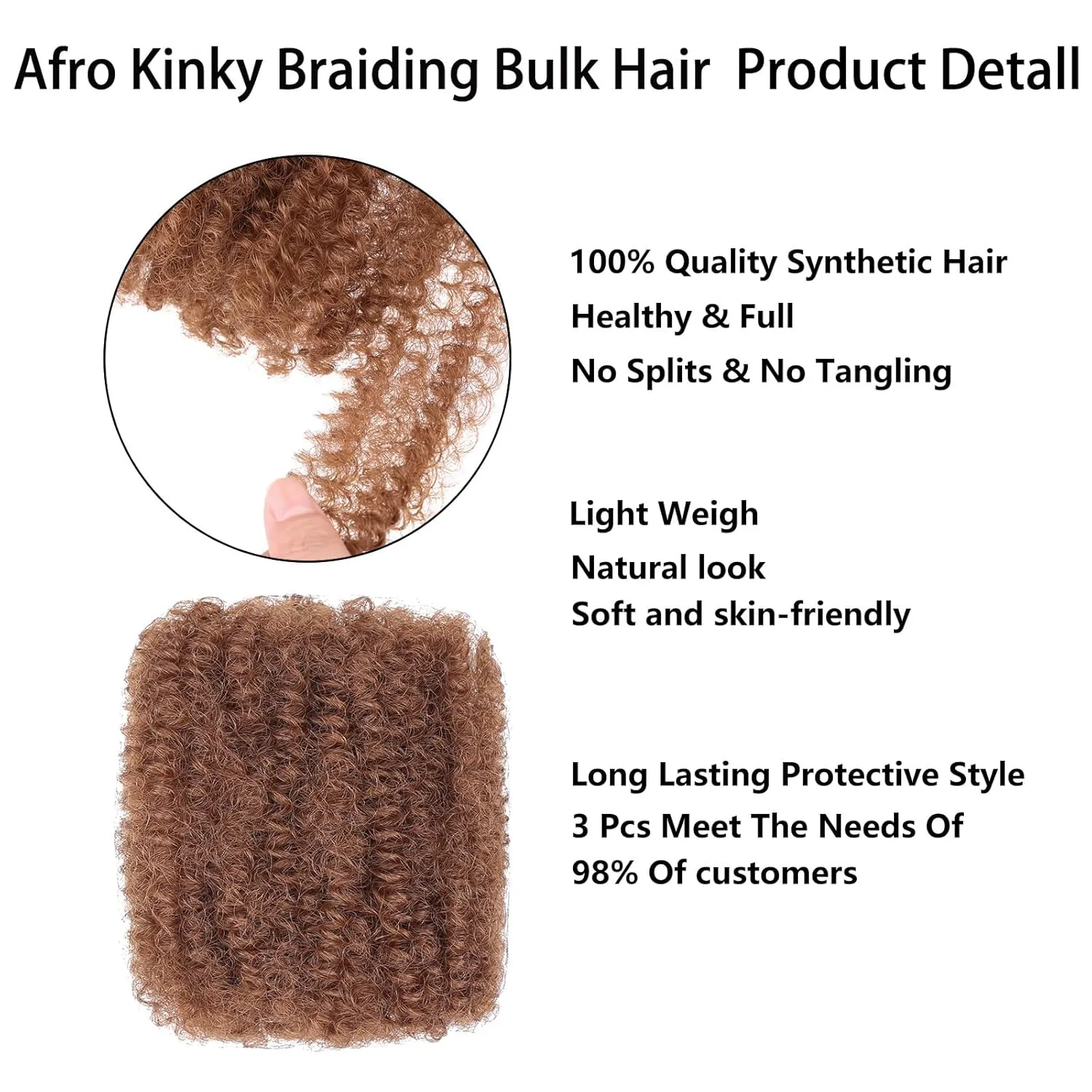 Xtrend 16 Inch 3 Bundles90g Afro Kinky Bulk Hair For Dreadlocks Extensions Repair Locs，Mini Braiding Twist Hair Honey Brown Afro Kinkys Bulk Hair Synthetic For Micro Twist Afro Kinky Hair(30g/pack)