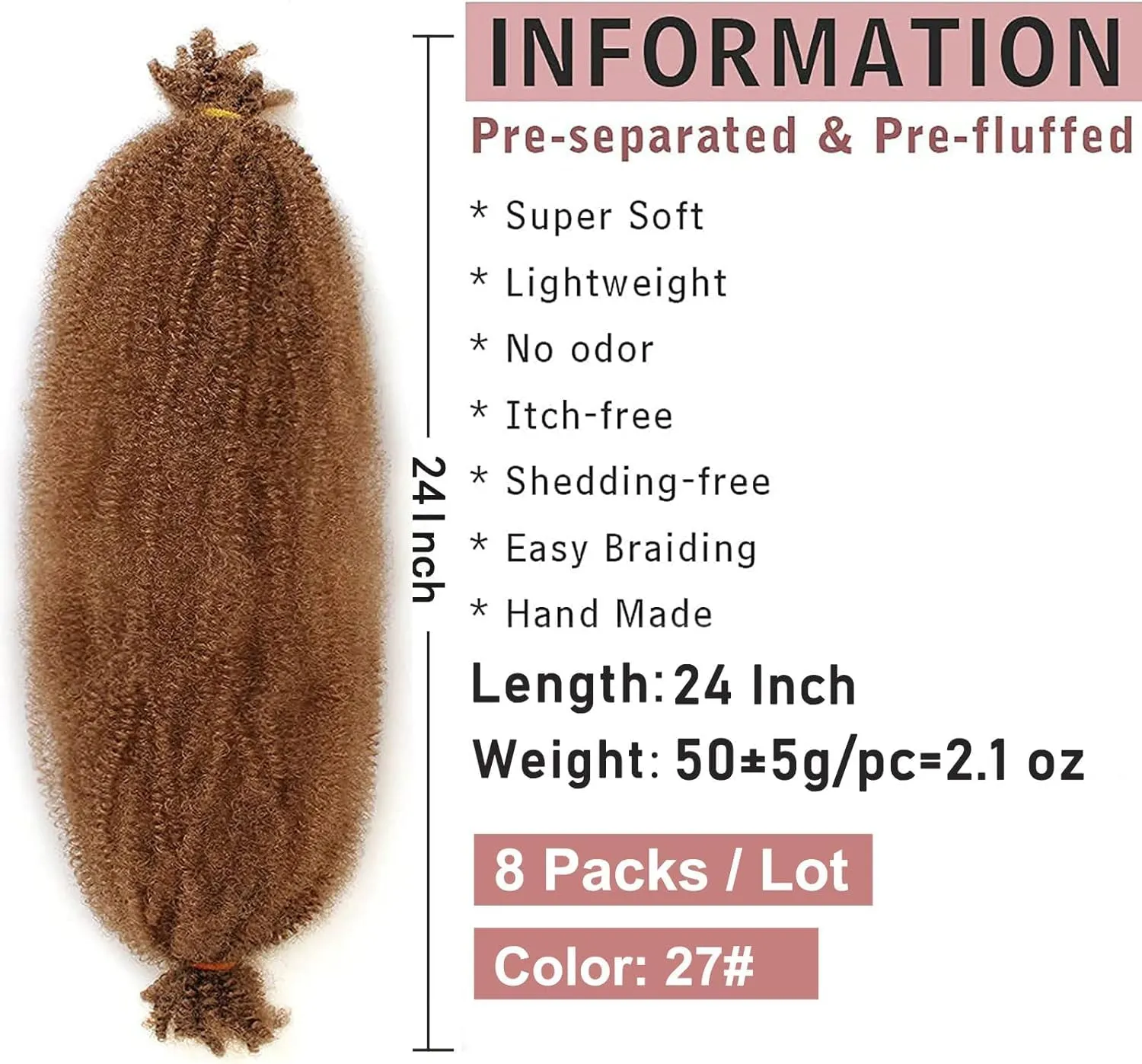 Xtrend 24 Inch 8 Packs Pre-Separated Springy Afro Twist Hair for Butterfly Locs Long Spring Twsit Crochet Braiding Hair Honey Blond Synthetic Marley Twist Hair Extension for Black Women 27#
