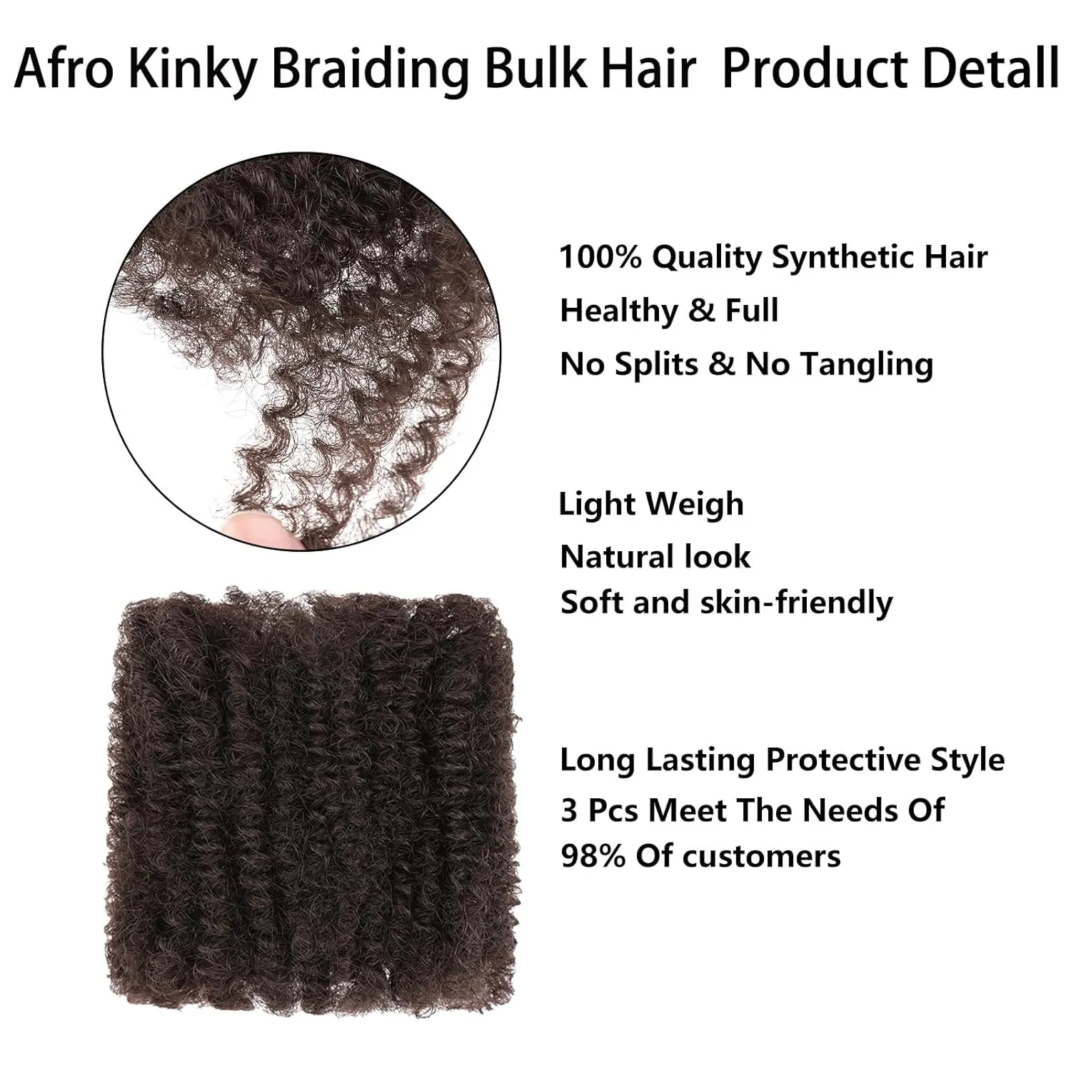 Xtrend 8 Inch Afro Kinky Curly Braiding Bulk Women Hair 3 Bundles90g Afro Kinkys Bulk Synthetic Hair For Dreadlocks, Loc Repair, Dreadlocks Extensions, Micro Twist Braiding Afro Kinky Hair(30g/pack)