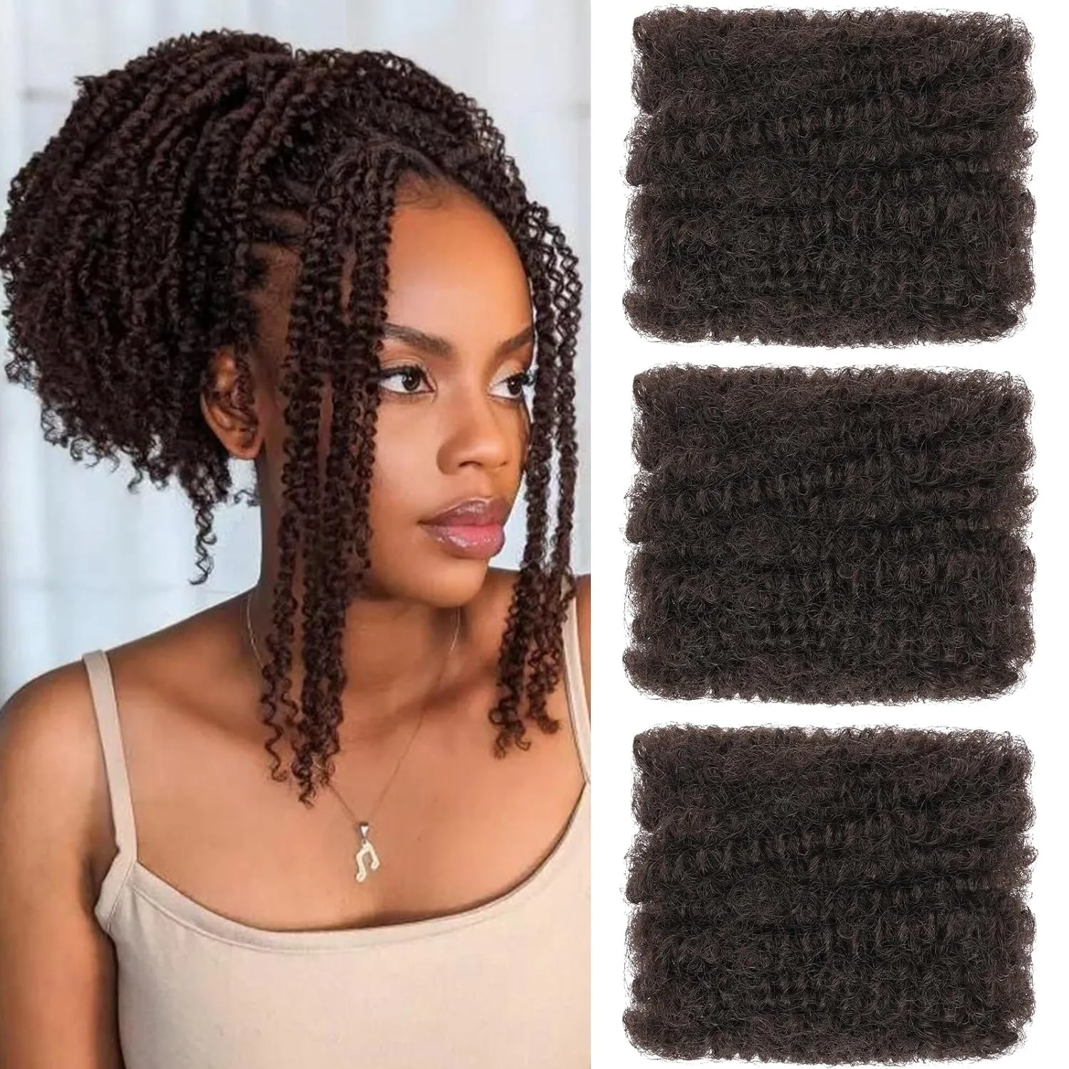Xtrend 8 Inch Afro Kinky Curly Braiding Bulk Women Hair 3 Bundles90g Afro Kinkys Bulk Synthetic Hair For Dreadlocks, Loc Repair, Dreadlocks Extensions, Micro Twist Braiding Afro Kinky Hair(30g/pack)