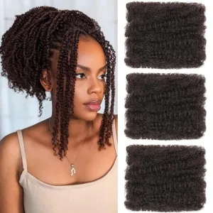 Xtrend 8 Inch Afro Kinky Curly Braiding Bulk Women Hair 3 Bundles90g Afro Kinkys Bulk Synthetic Hair For Dreadlocks, Loc Repair, Dreadlocks Extensions, Micro Twist Braiding Afro Kinky Hair(30g/pack)
