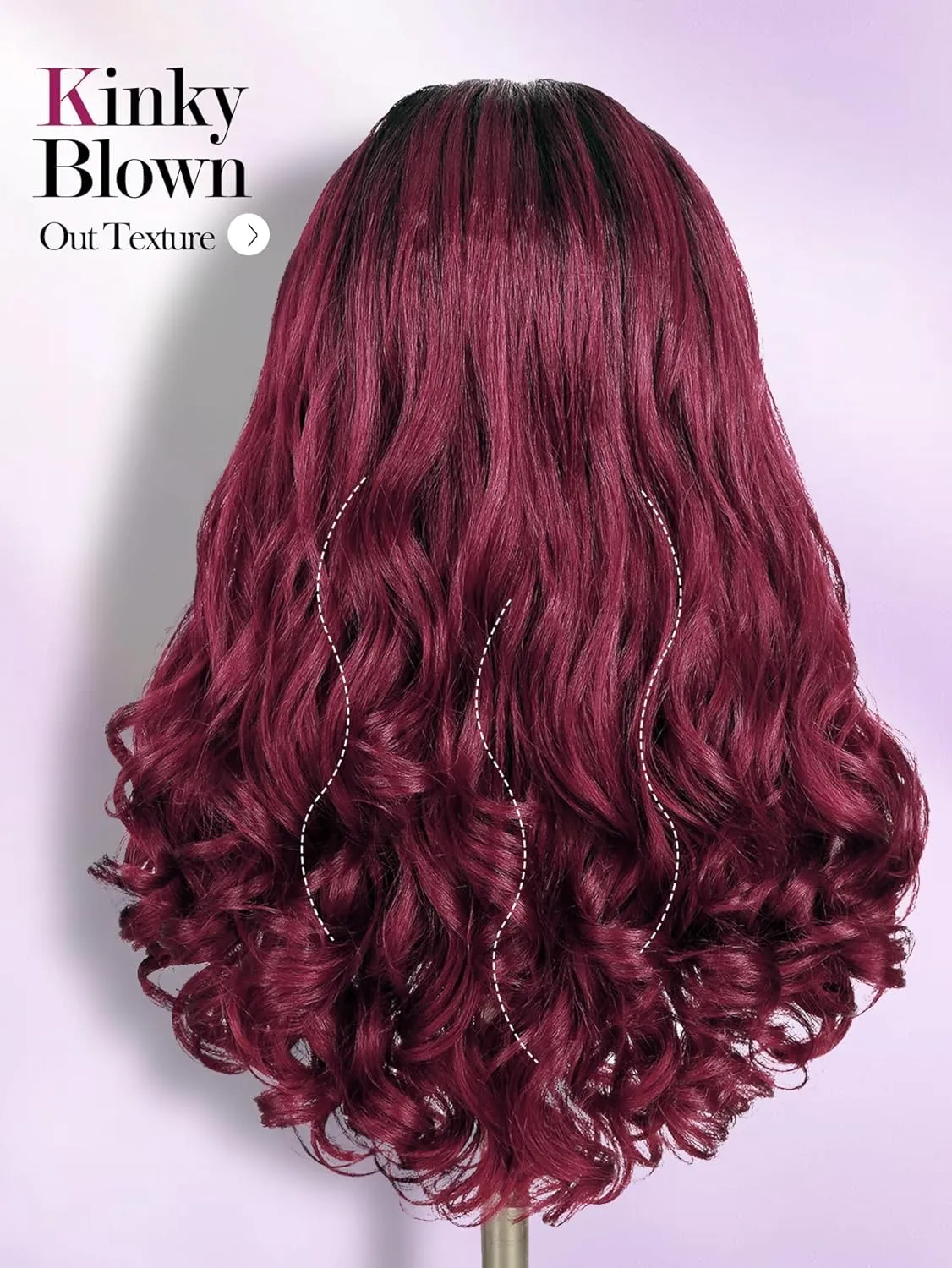 Yaki Wavy Headband Wigs Ombre Burgundy Kinky Straight Wear and Go Wig with Curly Wavy Ends for Mom on the Go Synthetic Headband Blow Out Style Natural Hair Wig for Black Women Bug