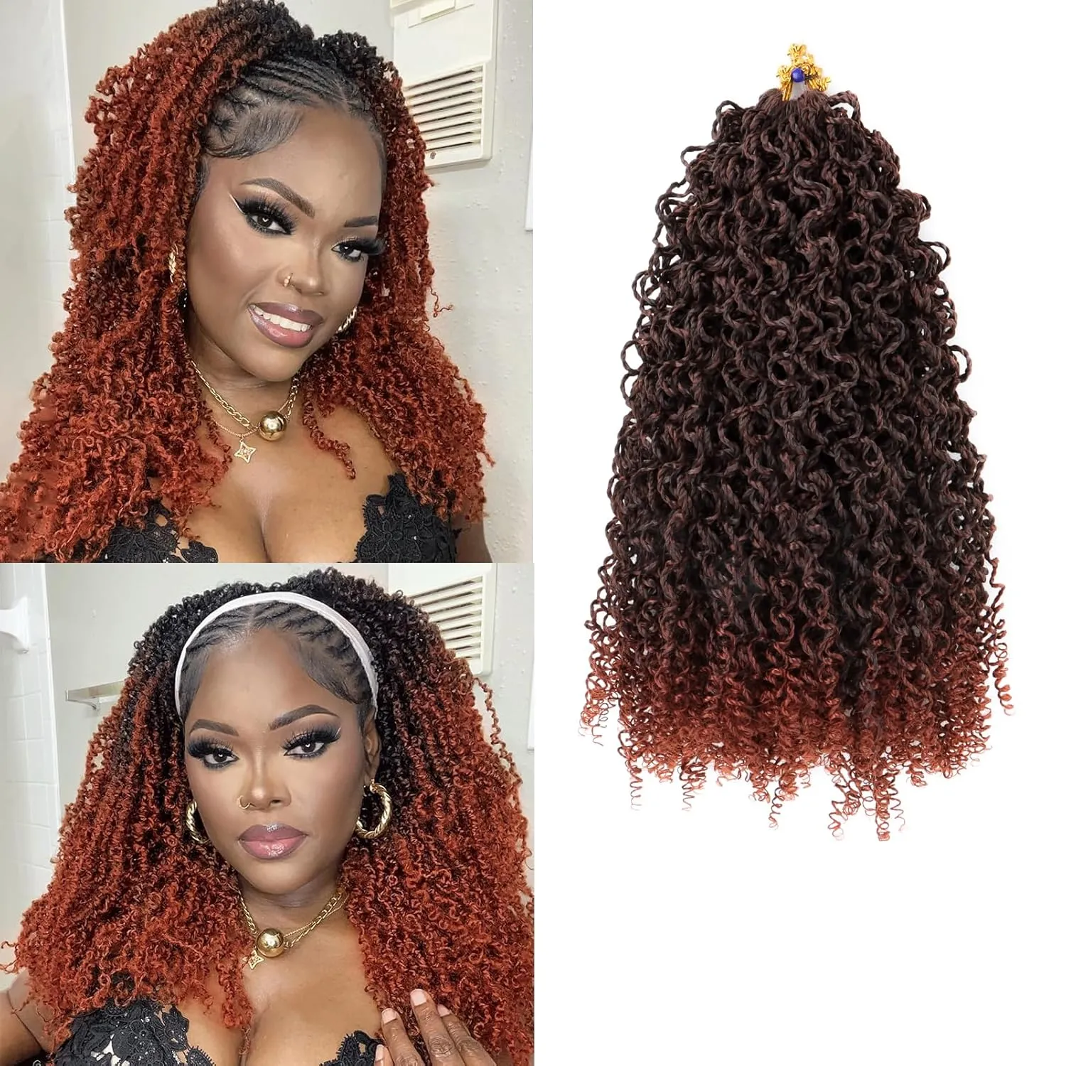 Yanky twist crochet hair 14 Inch 8Pack Ombre Ginger Pre-Twisted Fluffy Spring Twist Curly Crochet Hair for Black Women Crochet Hair Pre Looped Synthetic Hair Extension (1B/350#)
