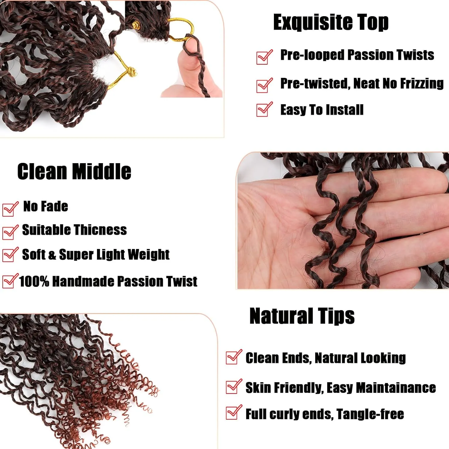 Yanky twist crochet hair 14 Inch 8Pack Ombre Ginger Pre-Twisted Fluffy Spring Twist Curly Crochet Hair for Black Women Crochet Hair Pre Looped Synthetic Hair Extension (1B/350#)