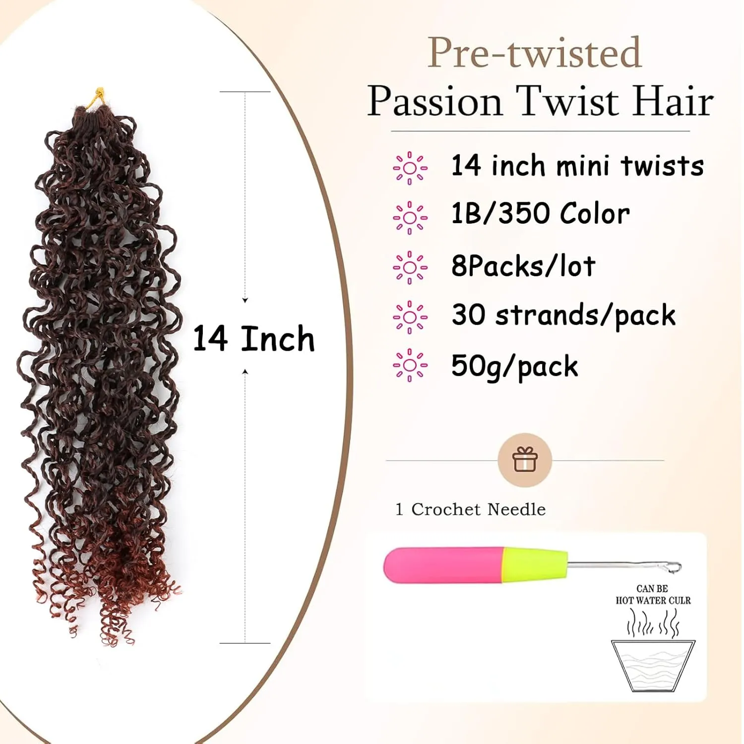 Yanky twist crochet hair 14 Inch 8Pack Ombre Ginger Pre-Twisted Fluffy Spring Twist Curly Crochet Hair for Black Women Crochet Hair Pre Looped Synthetic Hair Extension (1B/350#)