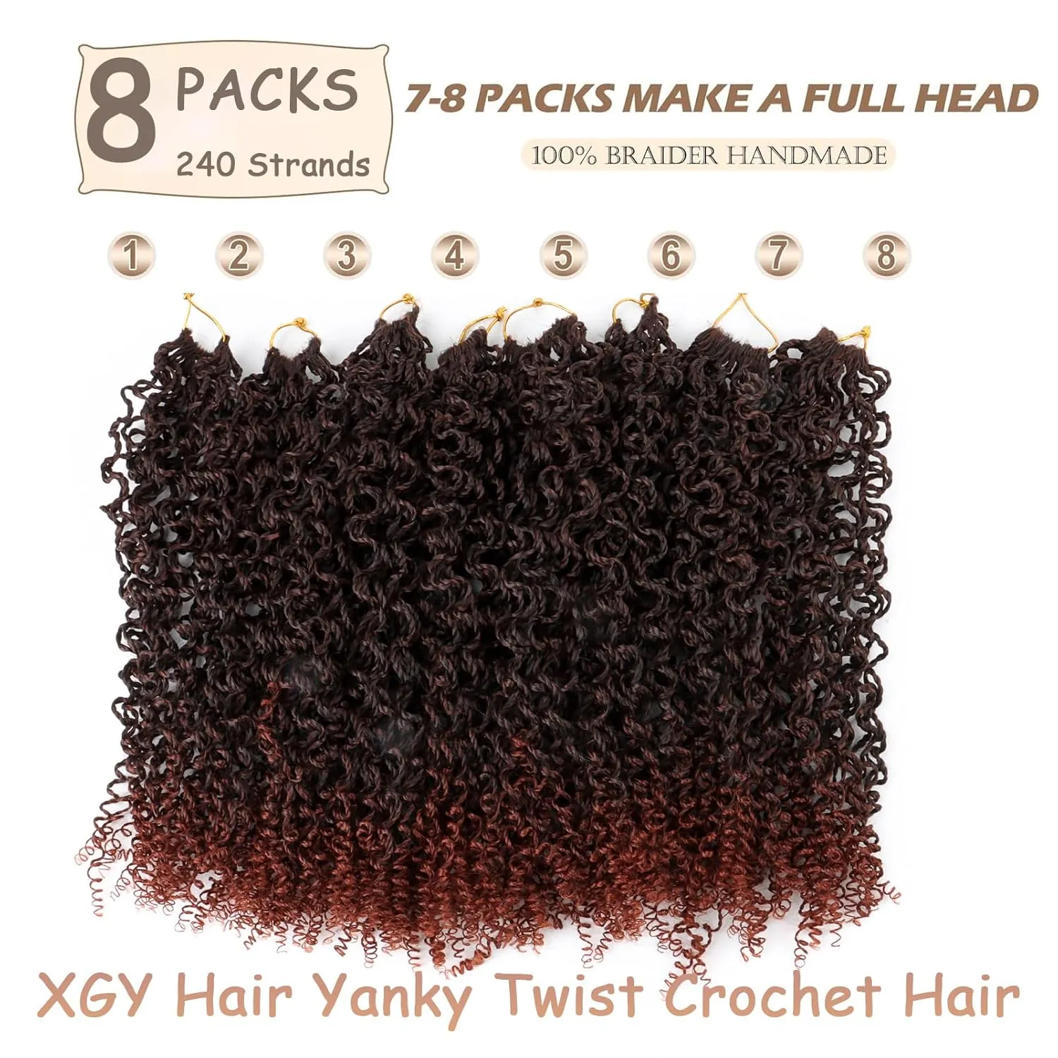 Yanky twist crochet hair 14 Inch 8Pack Ombre Ginger Pre-Twisted Fluffy Spring Twist Curly Crochet Hair for Black Women Crochet Hair Pre Looped Synthetic Hair Extension (1B/350#)