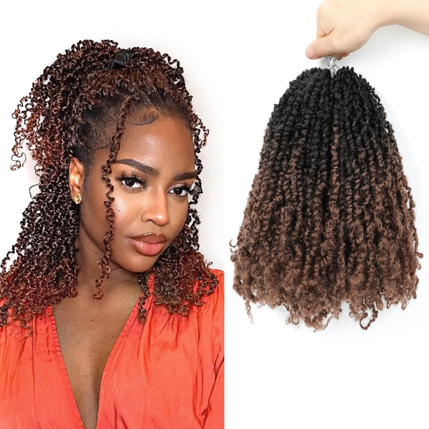 Yanky Twist Crochet Hair 16 Inch 8 Packs Crochet Yanky Twist Hair Spring Mini Twist Crochet Hair Extensions 1B/30 Bohemian Passion Twist Hair for Black Women