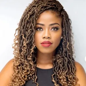 YESEGO Faux Locs Crochet Hair 8 Inch Ombre Brown Goddess Locs Crochet Hair for Women Soft River Locs 6 Packs Pre Looped Crochet Braids with Curly Ends Boho Curly Locs Synthetic Hair Extensions, 1b/27