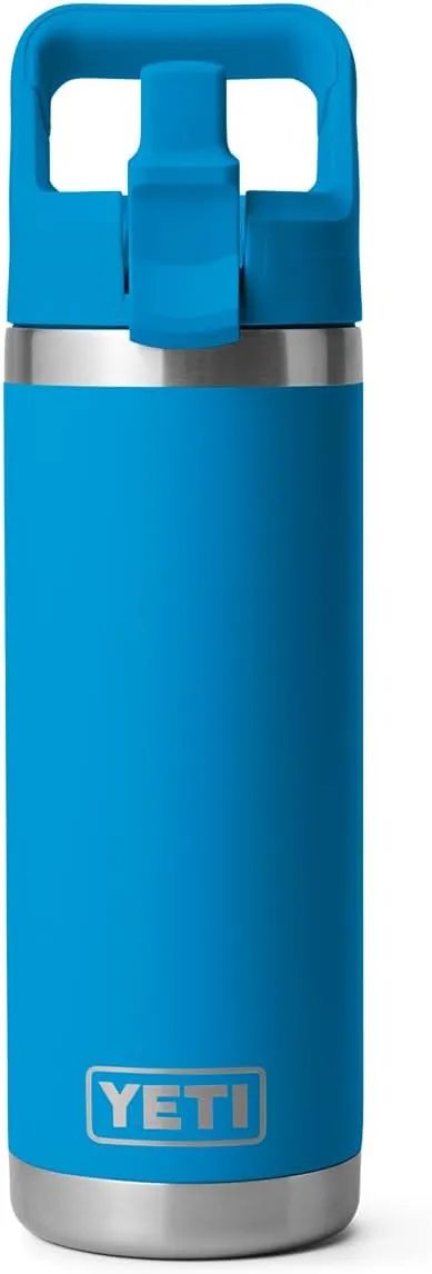 YETI Rambler 18 oz Bottle, Vacuum Insulated, Stainless Steel with Color Matching Straw Cap, Big Wave Blue