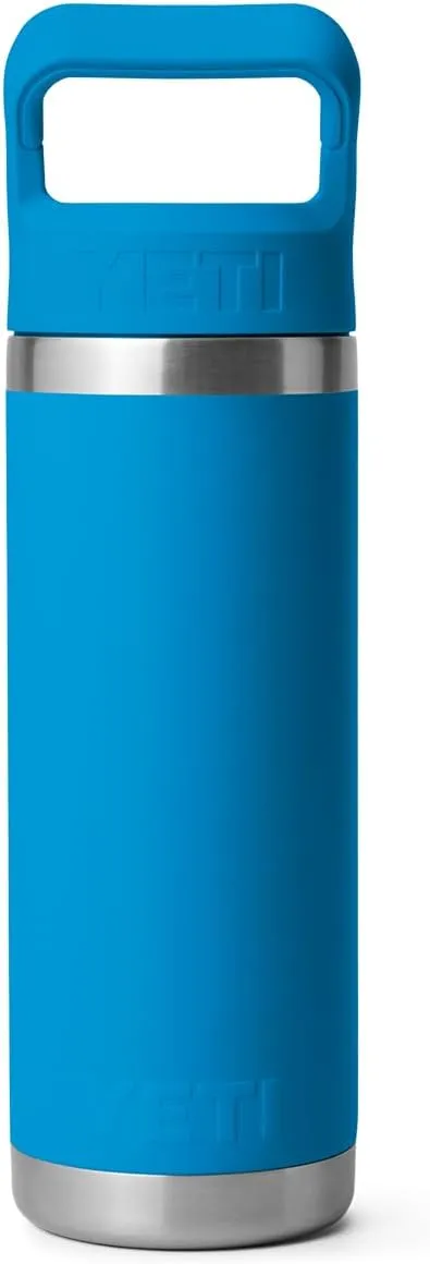 YETI Rambler 18 oz Bottle, Vacuum Insulated, Stainless Steel with Color Matching Straw Cap, Big Wave Blue