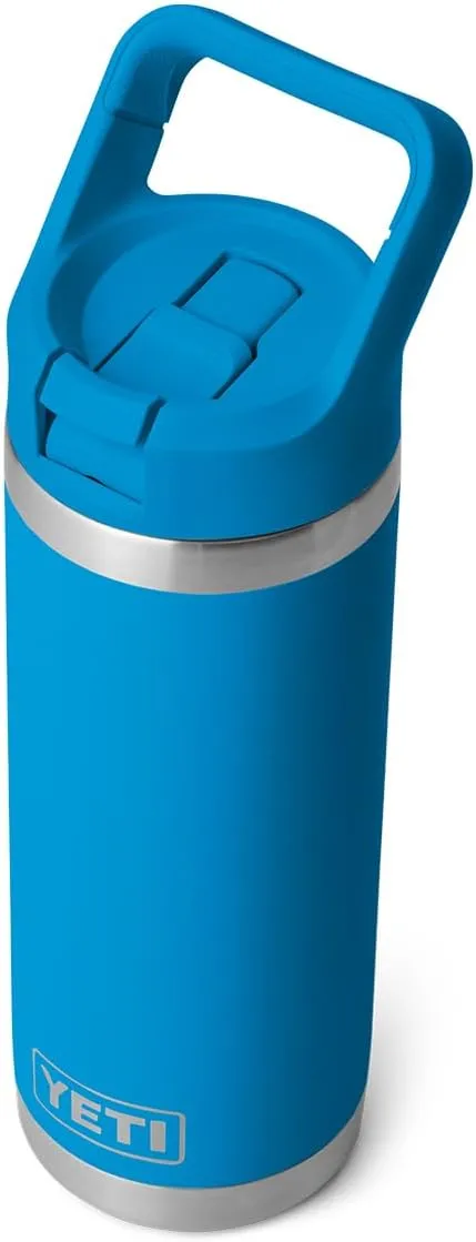 YETI Rambler 18 oz Bottle, Vacuum Insulated, Stainless Steel with Color Matching Straw Cap, Big Wave Blue