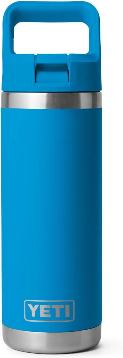 YETI Rambler 18 oz Bottle, Vacuum Insulated, Stainless Steel with Color Matching Straw Cap, Big Wave Blue