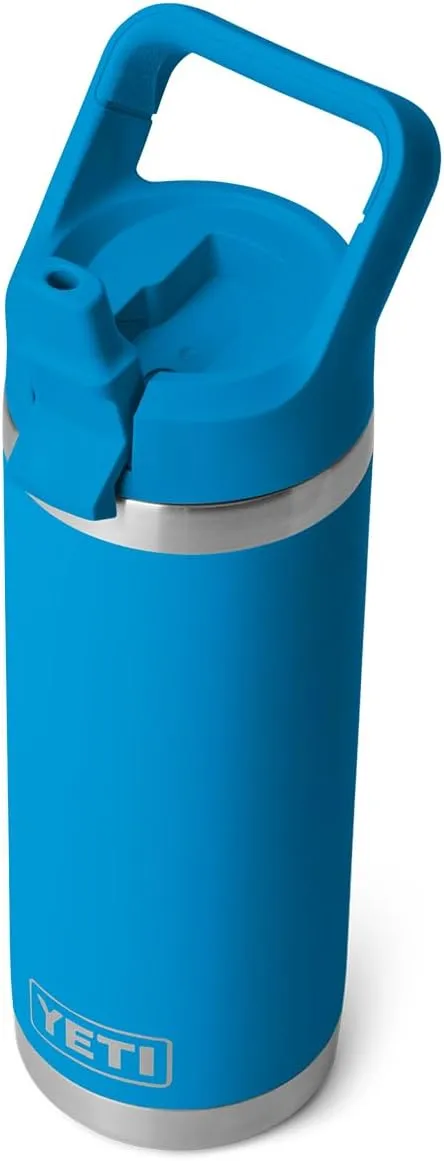 YETI Rambler 18 oz Bottle, Vacuum Insulated, Stainless Steel with Color Matching Straw Cap, Big Wave Blue