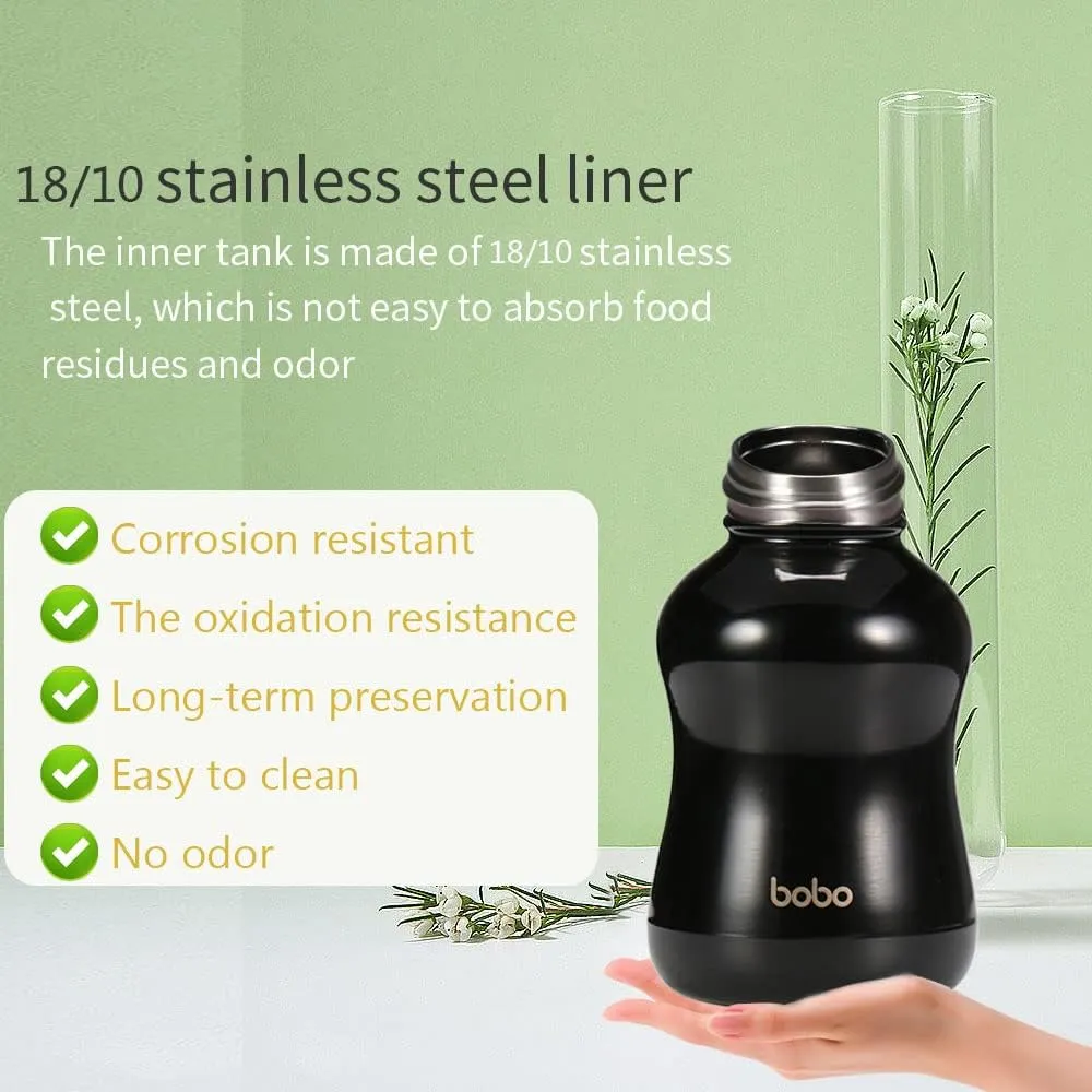 YOHKOH Mini Vacuum Insulated Water Bottle With Bamboo Lid - Stainless Steel Thermos Water Bottle for Women Girls Kids, Metal Sports Hot and Cold Water Bottle Leak-Proof BPA-Free (6.4oz,Black)