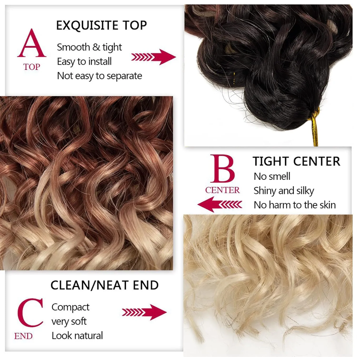 YXCHERISHAIR 8 Packs Curly Crochet Hair GoGo Curl Crochet hair for Women Deep Wave Braiding hair,Synthetic Bohemian Crochet Braid Water Wave Crochett hair Extensions(Ombre Brown Blonde, 18inch)