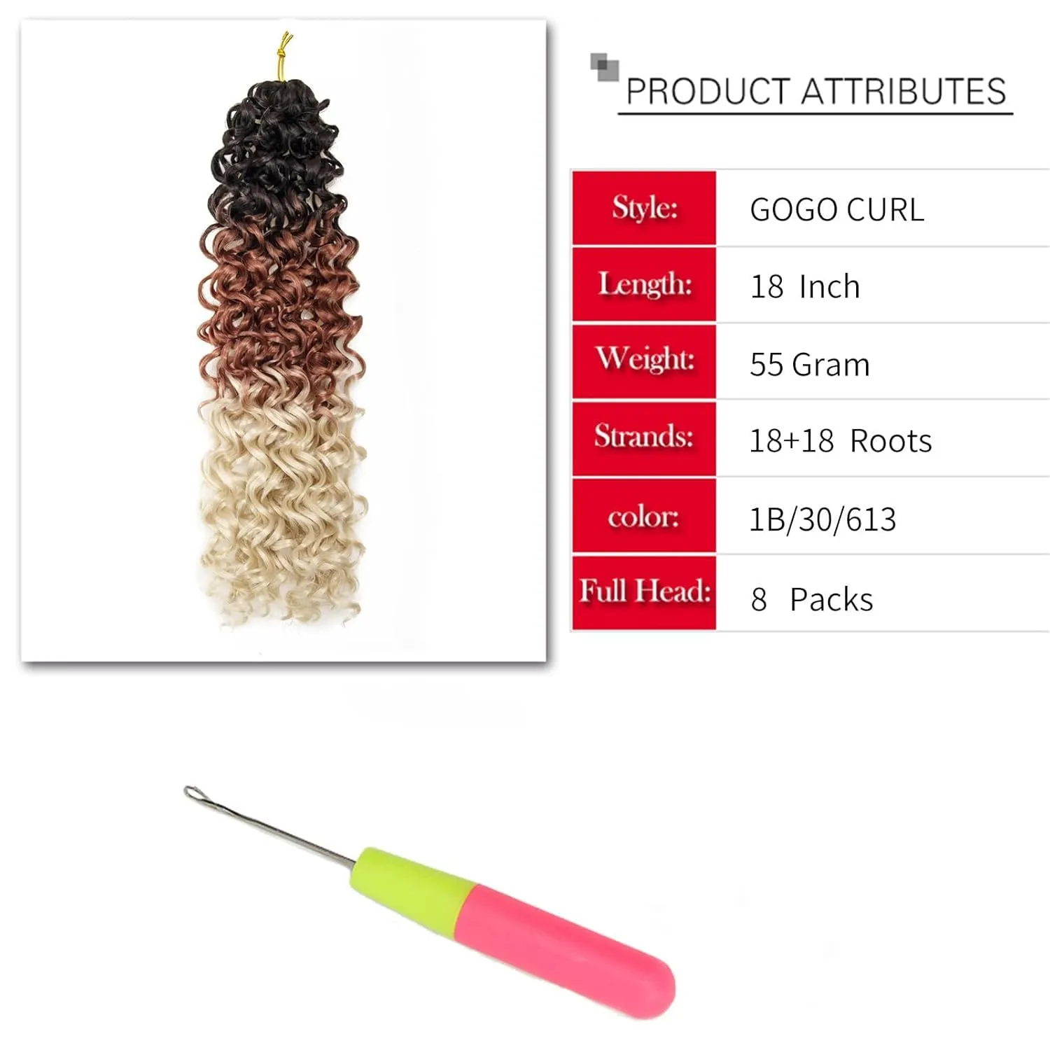 YXCHERISHAIR 8 Packs Curly Crochet Hair GoGo Curl Crochet hair for Women Deep Wave Braiding hair,Synthetic Bohemian Crochet Braid Water Wave Crochett hair Extensions(Ombre Brown Blonde, 18inch)