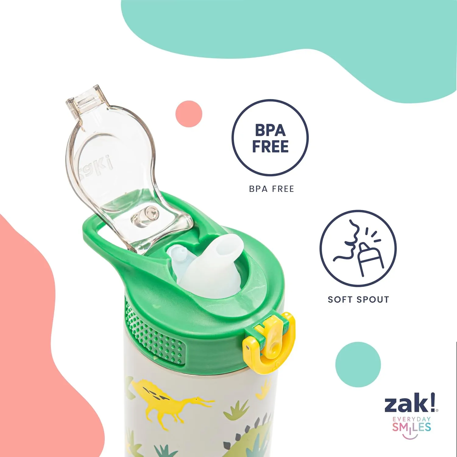 Zak Designs SpongeBob SquarePants Sage Kids Water Bottle For School or Travel, 19oz Stainless Steel Water Bottle With Straw, Handle, and Leak-Proof, Pop-Up Spout Cover (SpongeBob and Patrick)