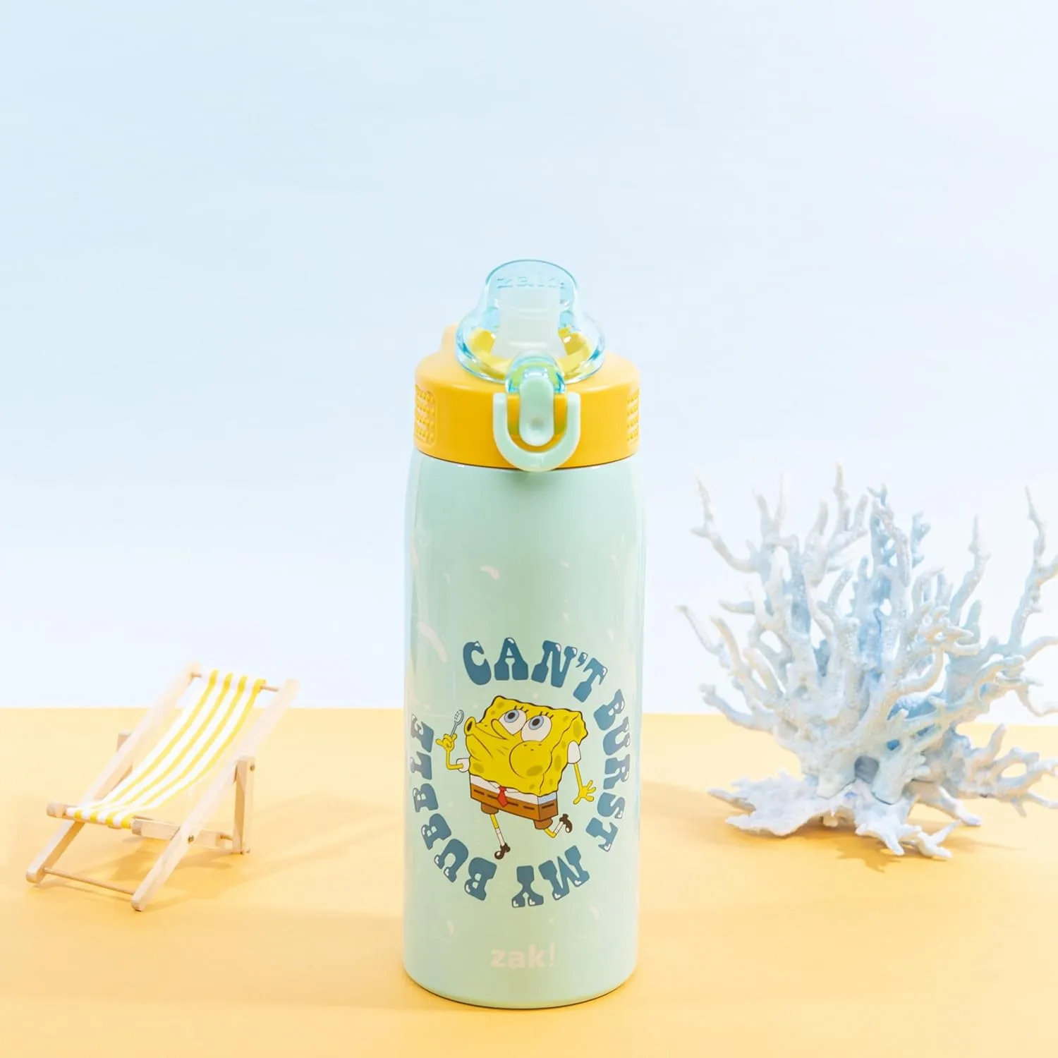 Zak Designs SpongeBob SquarePants Sage Kids Water Bottle For School or Travel, 19oz Stainless Steel Water Bottle With Straw, Handle, and Leak-Proof, Pop-Up Spout Cover (SpongeBob and Patrick)