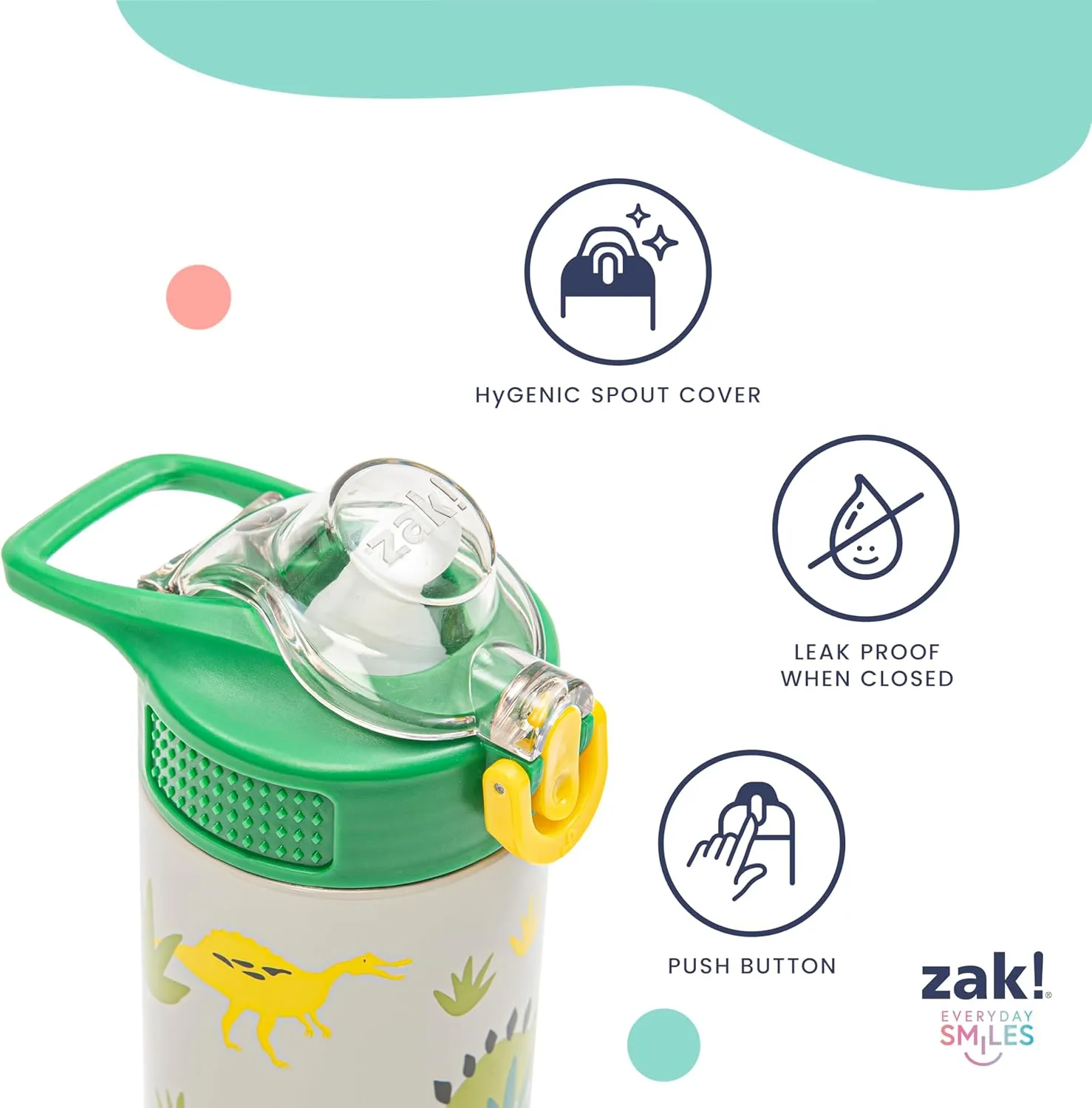 Zak Designs SpongeBob SquarePants Sage Kids Water Bottle For School or Travel, 19oz Stainless Steel Water Bottle With Straw, Handle, and Leak-Proof, Pop-Up Spout Cover (SpongeBob and Patrick)