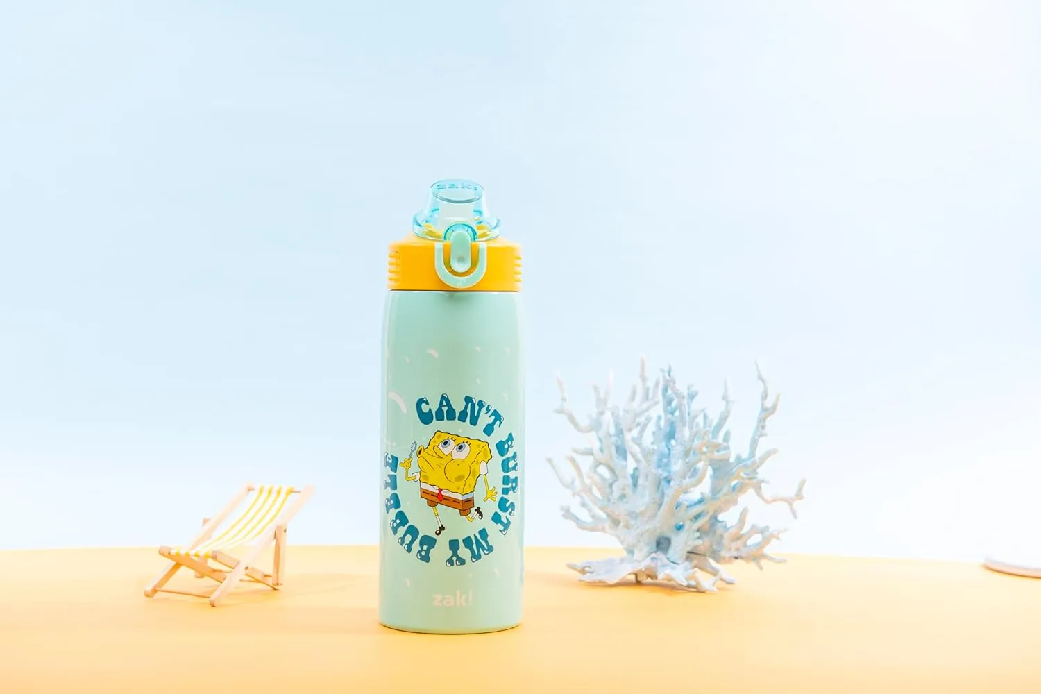 Zak Designs SpongeBob SquarePants Sage Kids Water Bottle For School or Travel, 19oz Stainless Steel Water Bottle With Straw, Handle, and Leak-Proof, Pop-Up Spout Cover (SpongeBob and Patrick)