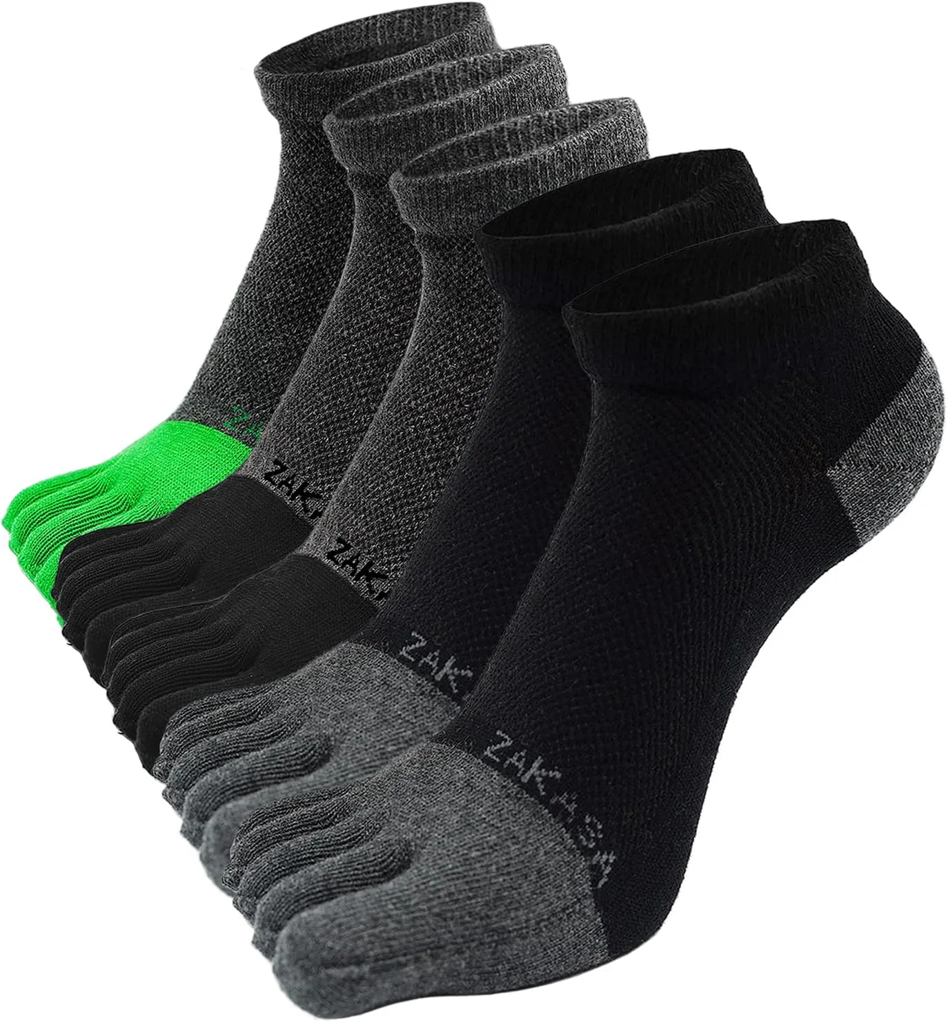 ZAKASA Toe Socks for Men Ankle: No Show Low Cut Toe Socks Individual Five Finger Cotton for Athletic Running 5 Pairs