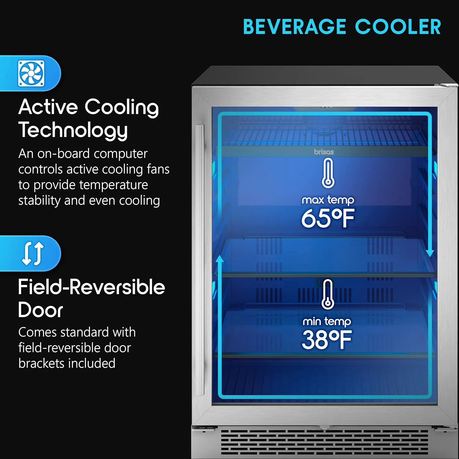 Zephyr Brisas 24 Inch Wine Fridge Single Zone Under Counter - Beverage and Wine Cooler Drink Refrigerator for Home with Glass Door 8 Bottles 112 cans