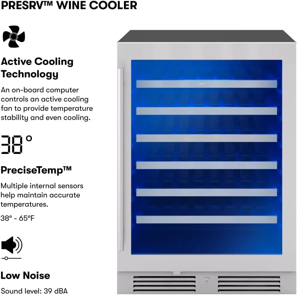 Zephyr Presrv 24" Wine Fridge Single Zone Under Counter - Countertop Wine Cooler Cellars Cabinet Wine Beverage Refrigerator Home Bar Chiller Freestanding with Glass Door, 53 Bottles 750ml