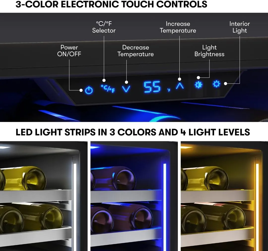 Zephyr Presrv 24" Wine Fridge Single Zone Under Counter - Countertop Wine Cooler Cellars Cabinet Wine Beverage Refrigerator Home Bar Chiller Freestanding with Glass Door, 53 Bottles 750ml