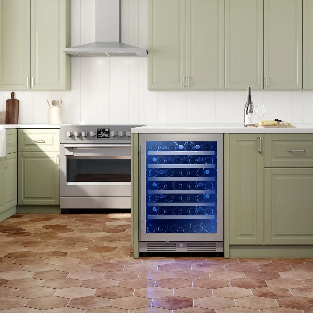 Zephyr Presrv 24" Wine Fridge Single Zone Under Counter - Countertop Wine Cooler Cellars Cabinet Wine Beverage Refrigerator Home Bar Chiller Freestanding with Glass Door, 53 Bottles 750ml