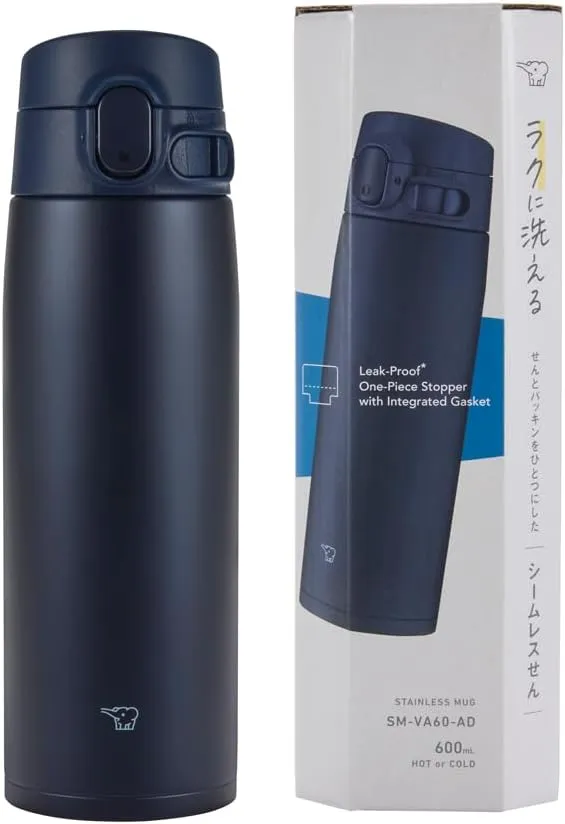Zojirushi SM-VA60-AD Water Bottle, One-Touch Stainless Steel Mug, Seamless, 20.3 fl oz (600 ml), Navy
