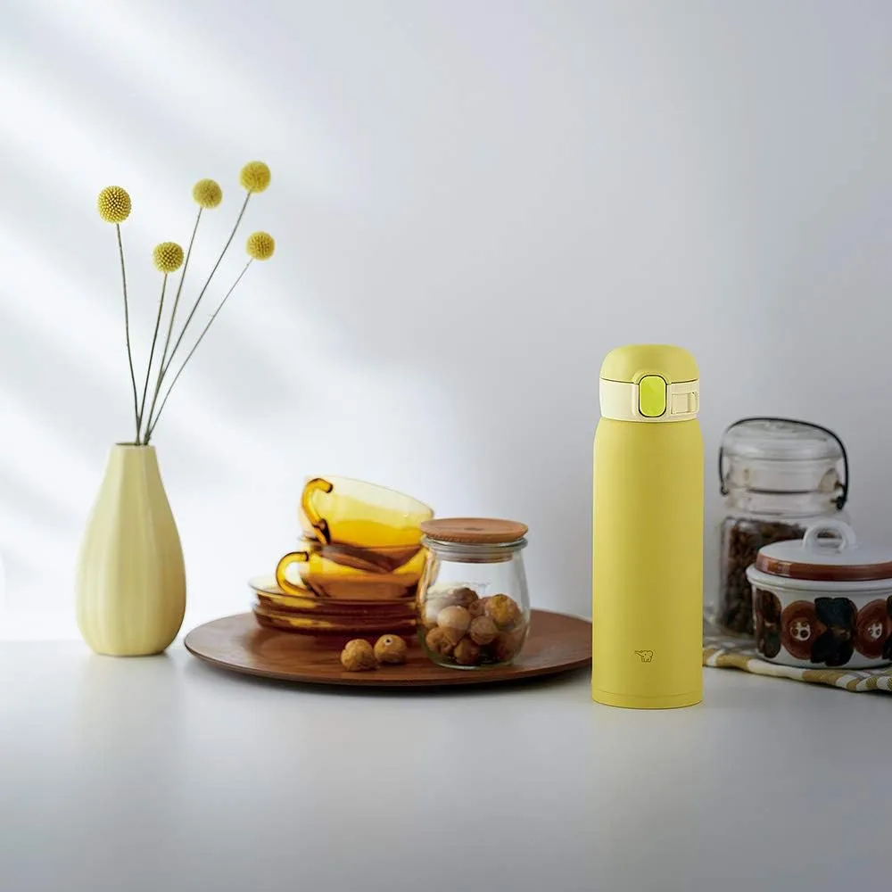 Zojirushi SM-WA48-YA Water Bottle, One-Touch Stainless Steel Mug, Seamless 0.48L Lemon