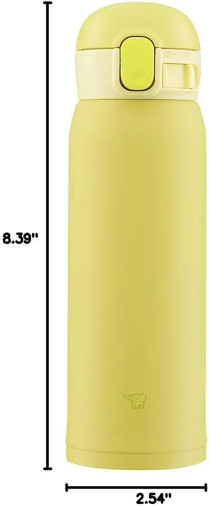 Zojirushi SM-WA48-YA Water Bottle, One-Touch Stainless Steel Mug, Seamless 0.48L Lemon