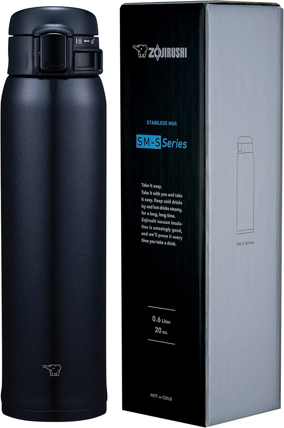 Zojirushi SMSR60EBC Stainless Mug, 20-Ounce, Silky Black