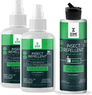 Zone Protects Picaridin Insect Repellent 2-Pack   Refill – DEET-Free, 12-Hour Protection, Scented with Vanillin, Repels Mosquitoes, Ticks, Chiggers, Gnats, No-Seeums
