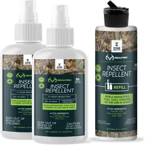 Zone Realtree Picaridin Insect Repellent - DEET-Free, Two 4oz Bottles   8oz Refill, Unscented & Odor-Free, Repels Ticks, Chiggers, Gnats & Mosquitoes