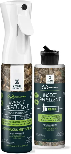 Zone Realtree Picaridin Insect Repellent - Hunter's Formula, 10oz Continuous Spray   8oz Refill, DEET-Free, Unscented & Non-Oily