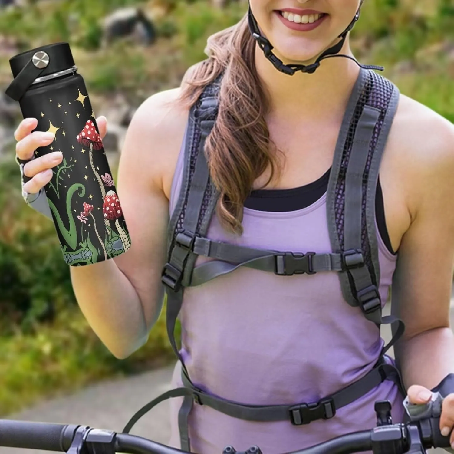 ZOUTAIRONG Butterfly Mushroom Insulated Water Bottle 18 oz Moon Night Stainless Steel Bottle with Handle Thermal Mug Sports Water Bottles for Workout, Bike Galaxy Metal Water Bottle