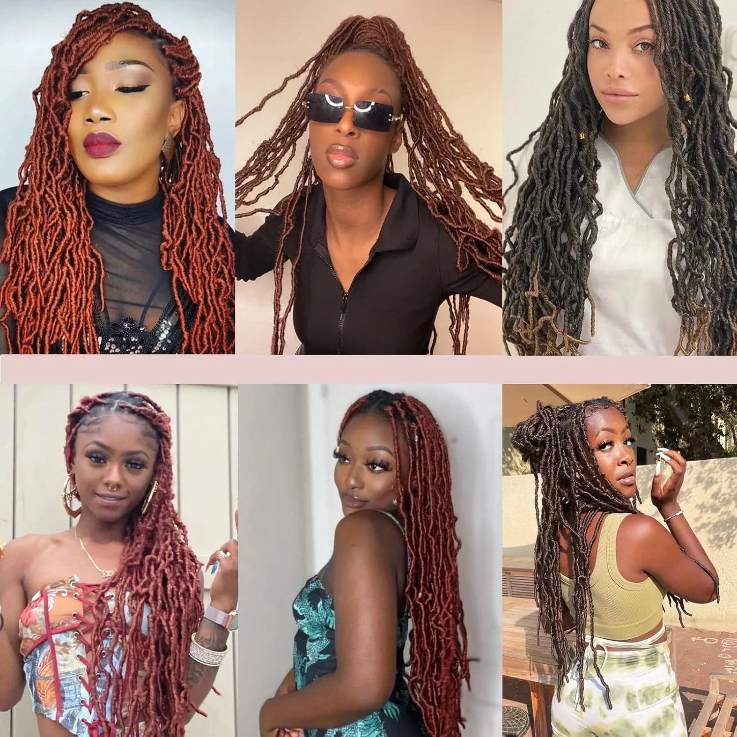 ZRQ 24 Inch New Faux Locs Crochet Hair 7Packs Red Burgundy Pre-Looped Soft Locs Crochet Braids Hair Goddess Locs Crochet Hair Afro Roots Synthetic Hair Extensions (24 Inch, bug#)