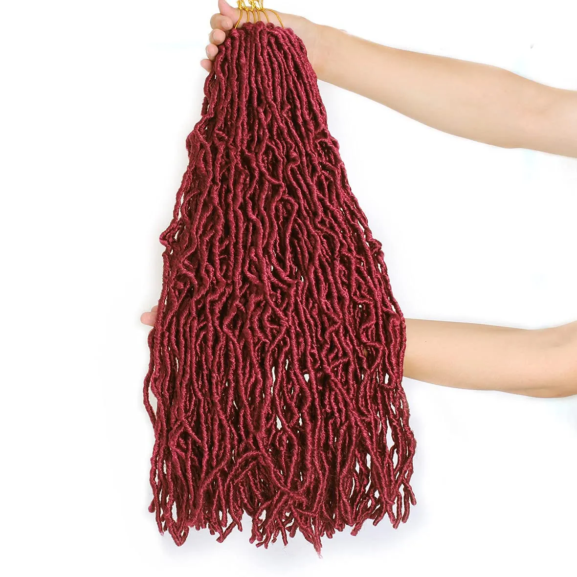 ZRQ 24 Inch New Faux Locs Crochet Hair 7Packs Red Burgundy Pre-Looped Soft Locs Crochet Braids Hair Goddess Locs Crochet Hair Afro Roots Synthetic Hair Extensions (24 Inch, bug#)