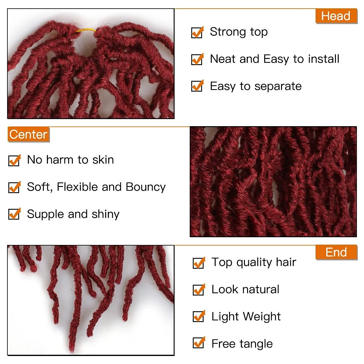 ZRQ 24 Inch New Faux Locs Crochet Hair 7Packs Red Burgundy Pre-Looped Soft Locs Crochet Braids Hair Goddess Locs Crochet Hair Afro Roots Synthetic Hair Extensions (24 Inch, bug#)