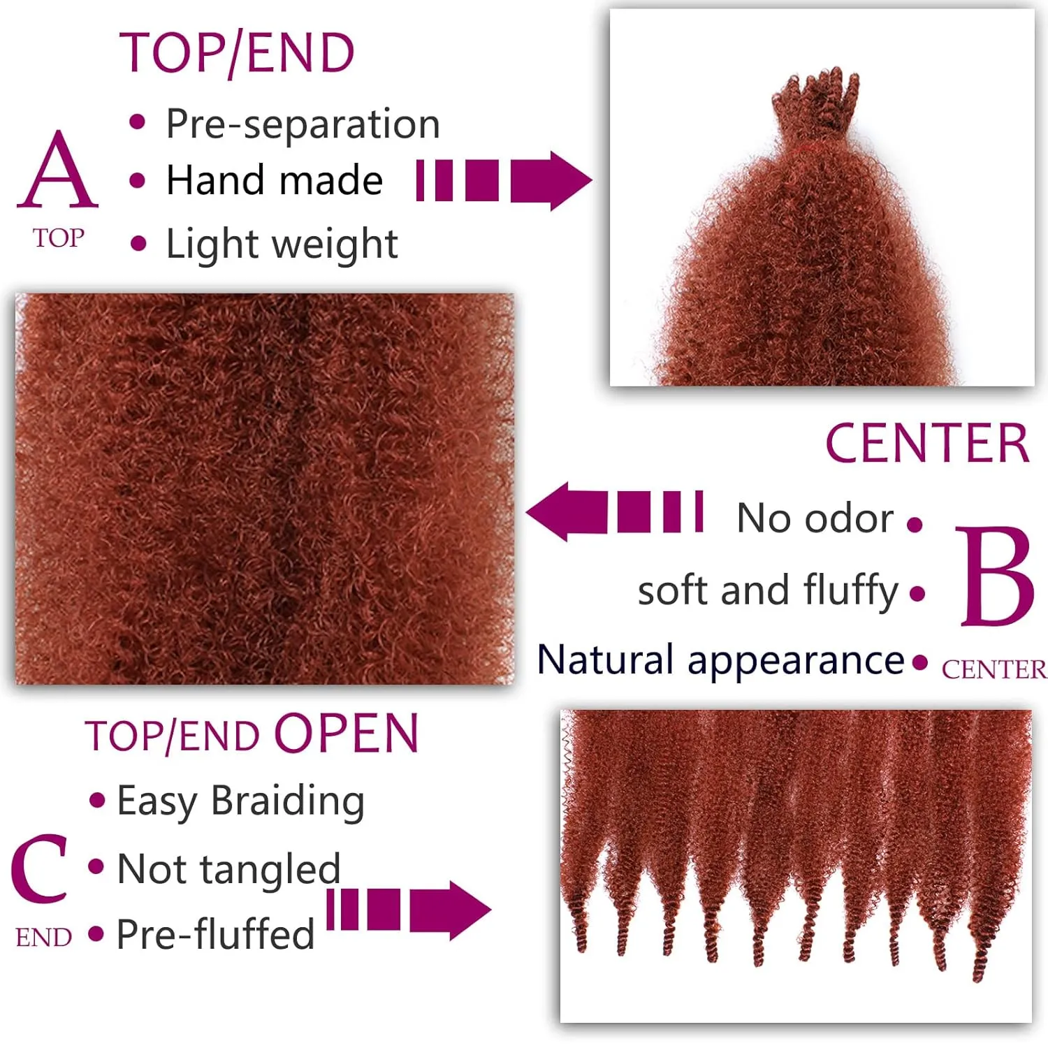ZRQ 24 Inch Soft Springy Afro Twist Hair For Distressed Locs 8 Packs Copper Red Marley Crochet Braiding Hair Pre-Separated Synthetic Hair Extension For Black Women 8 Strands/Pack (350#)