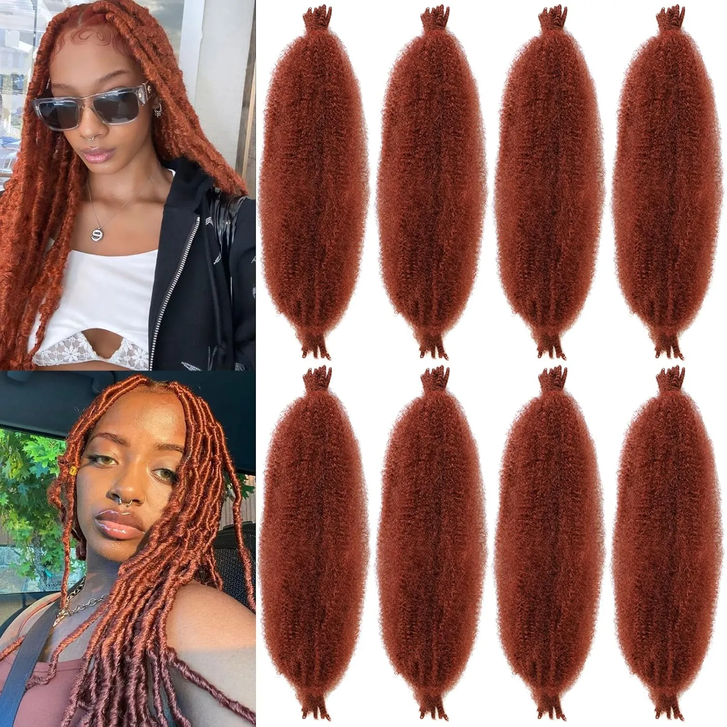 ZRQ 24 Inch Soft Springy Afro Twist Hair For Distressed Locs 8 Packs Copper Red Marley Crochet Braiding Hair Pre-Separated Synthetic Hair Extension For Black Women 8 Strands/Pack (350#)