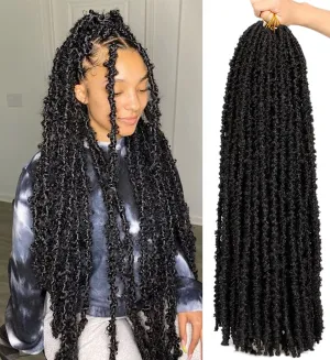 ZRQ 30 Inch Butterfly Locs Crochet Hair Long Distressed Faux Braids Hair Pre-looped Synthetic Crochet Soft Locs 30 In Goddess Locs Hair Extensions (6 Pack 1B#)