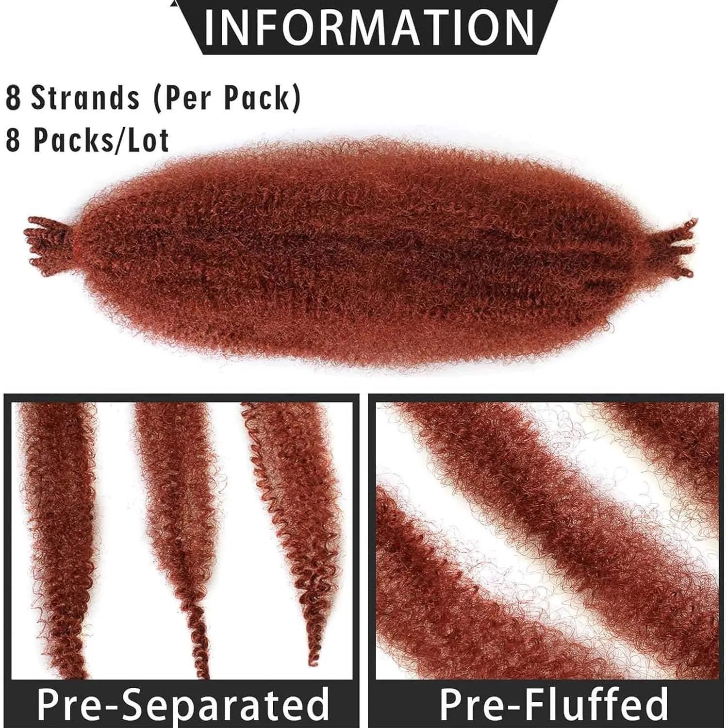 ZRQ 8 Packs Pre-Separated Springy Afro Twist Hair For Distressed Soft Locs 24 Inch Ombre Marley Crochet Braiding Hair Synthetic Hair Extension For Black Women 8 Strands/Pack (1B/27#)